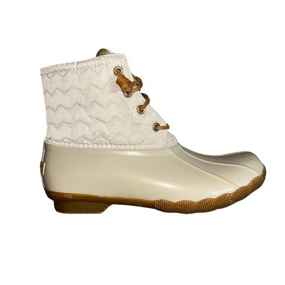 Sperry Top Sider Duck Rain Boots Chevron Quilted Shaft Nylon Ivory 7.5 EUC - Picture 5 of 14